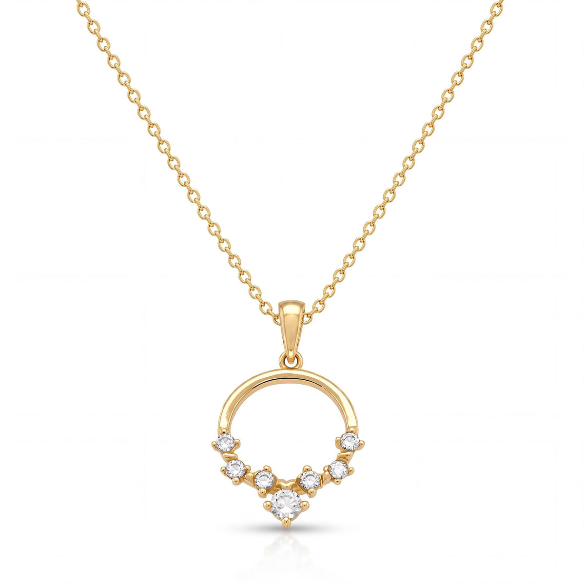 14K gold open circle necklace, product photo
