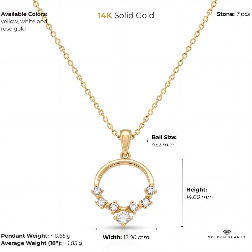 14K gold open circle necklace, size and weight guide
