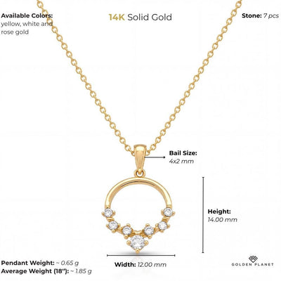 14K gold open circle necklace, size and weight guide