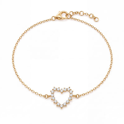 14K gold open heart bracelet, product photo