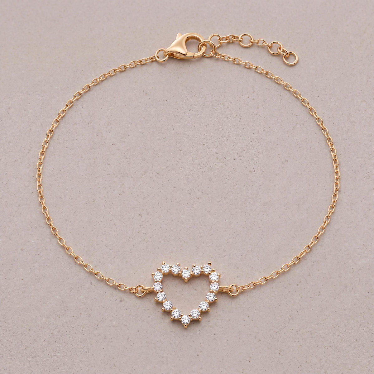 14K gold open heart bracelet, styled view