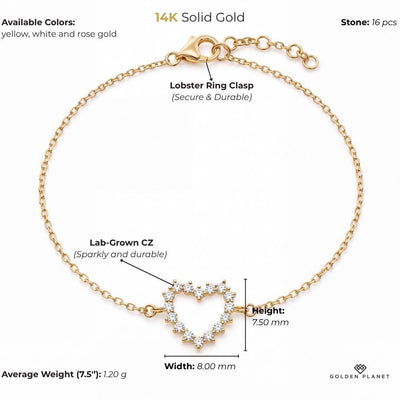 14K gold open heart size and weight guide, size and weight guide