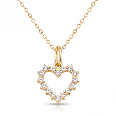 14K gold open heart pendant necklace, product photo