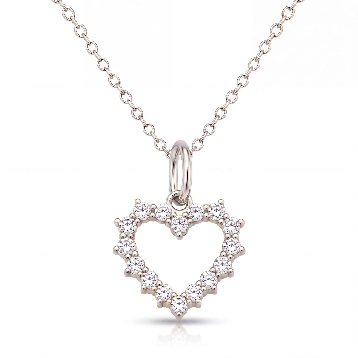 14K gold open heart pendant necklace, product photo