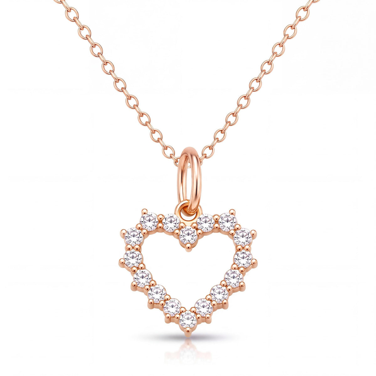 14K gold open heart pendant necklace, product photo