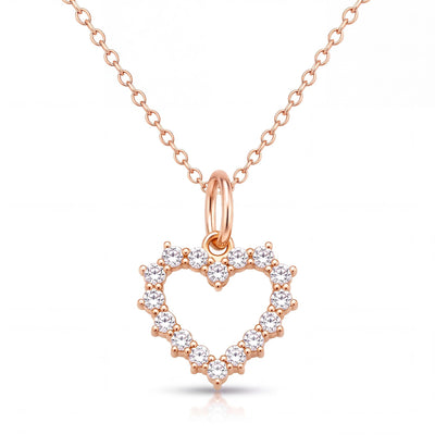 14K gold open heart pendant necklace, product photo