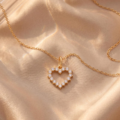 14K gold open heart pendant necklace, styled view