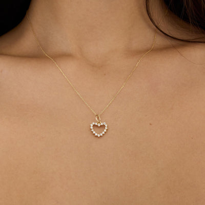 14K gold open heart pendant necklace, styled view