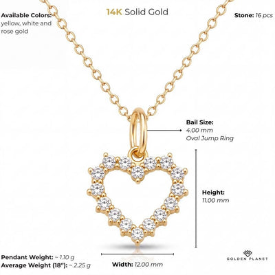 14K gold open heart size and weight guide, size and weight guide