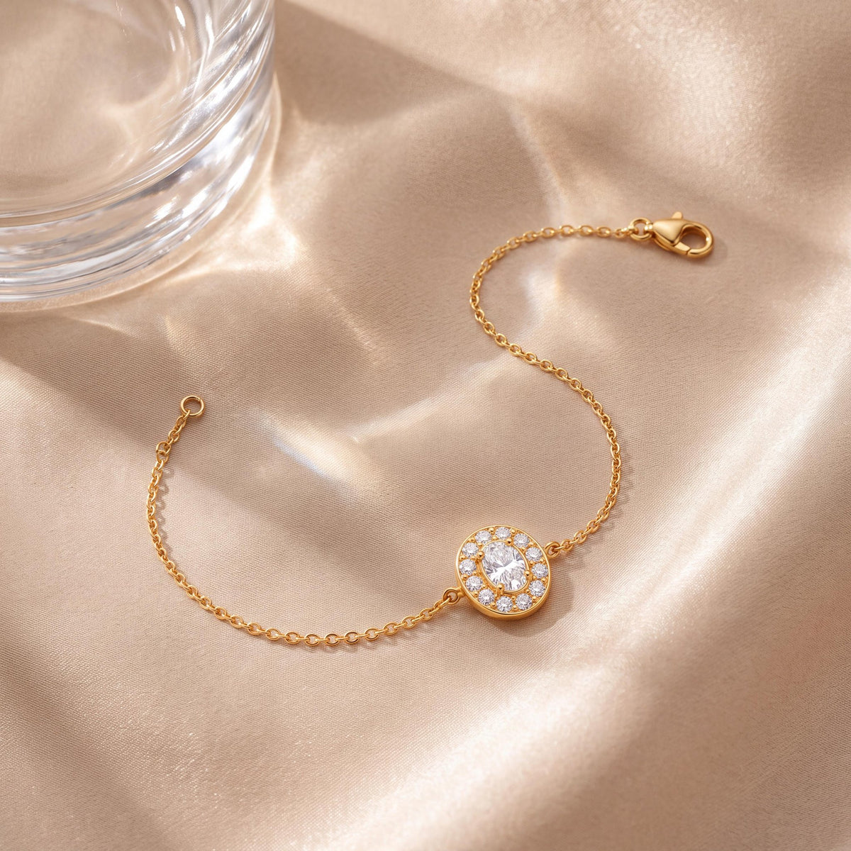 14K gold oval birthstone bracelet, styled view