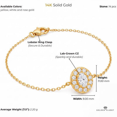 14K gold oval birthstone with oval cubic zirconia size and weight guide, size and weight guide