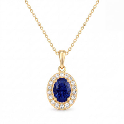 14K gold oval halo pendant necklace, product photo