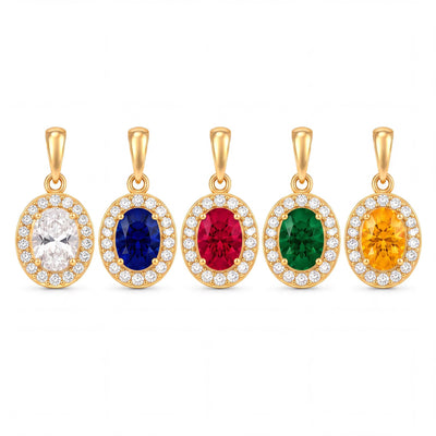 14K gold oval halo pendant necklace, product photo