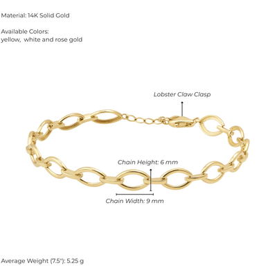 Gold bracelet with lobster claw clasp on a white background