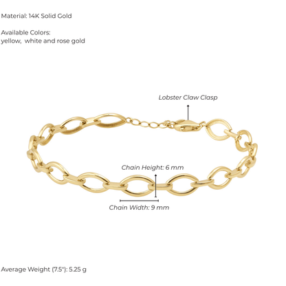 Gold bracelet with lobster claw clasp on a white background