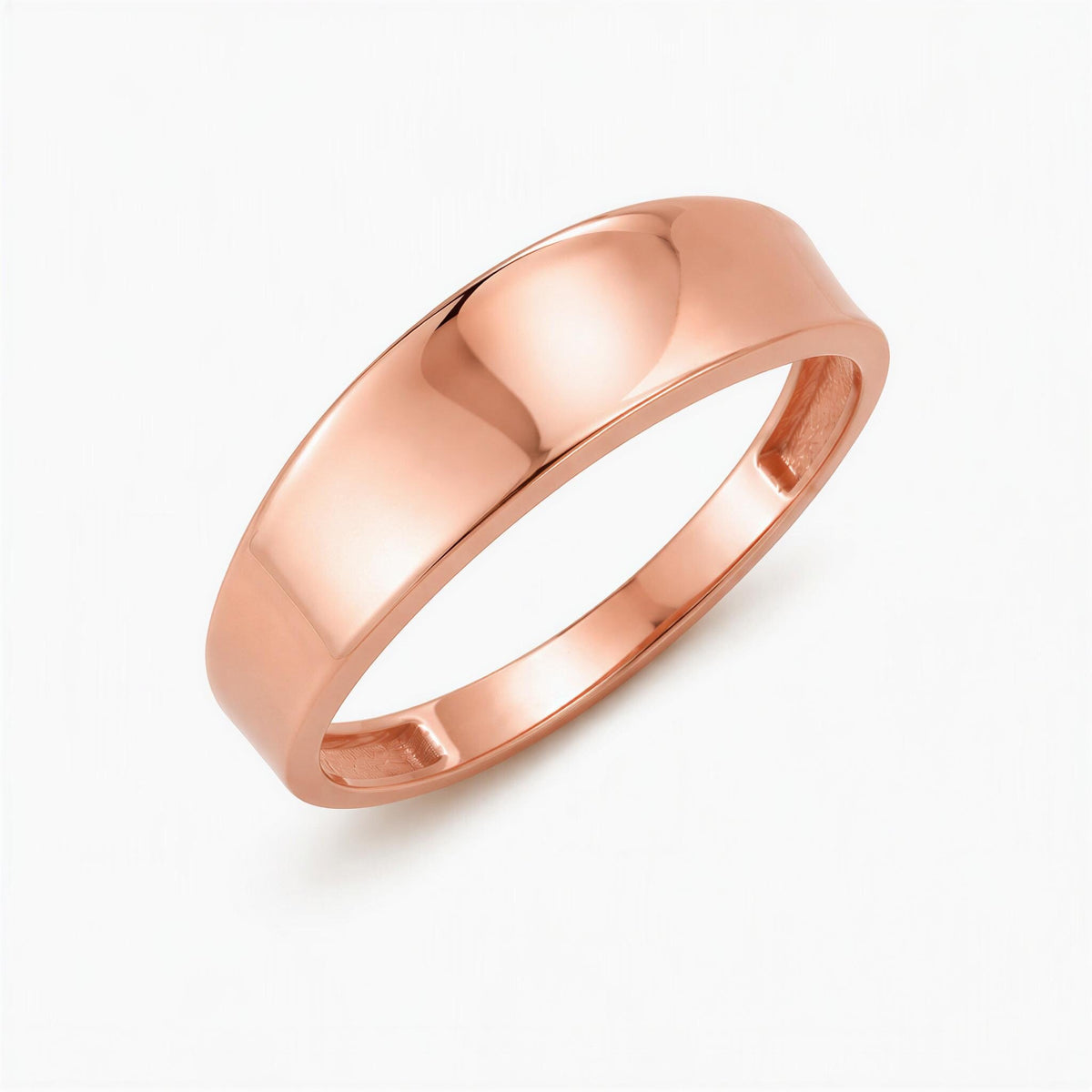 14K rose gold plain band ring on white