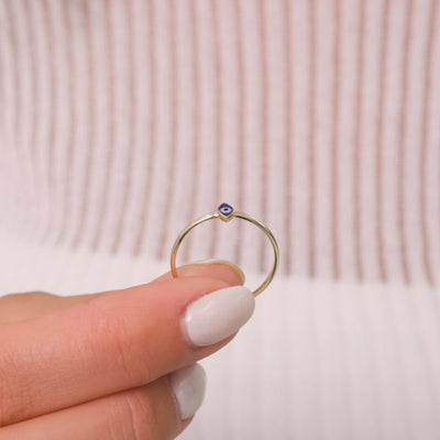 14K Solid Gold Marquise Evil Eye Ring – Minimalist Nazar Enamel Band Ring for Stacking & Everyday Wear