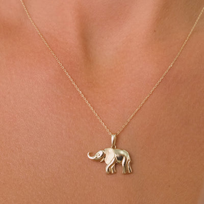 14K Solid Gold Puffy Elephant Pendant Necklace – Cute Dainty Animal Jewelry