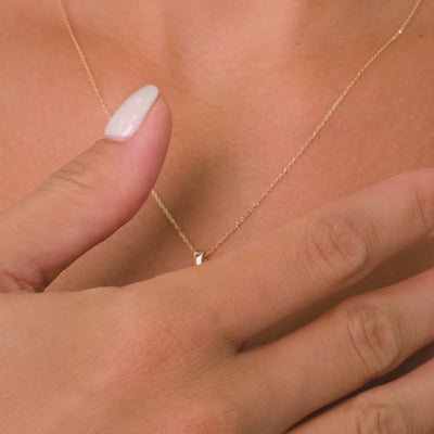 14K Solid Gold Minimal Flamingo Pendant Necklace with Single Zircon Stone – Elegant Dainty Jewelry