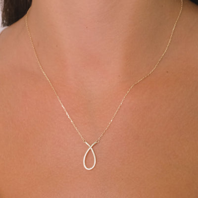 14K Solid Gold Minimal Fish & Waterdrop Necklace – Dainty Line Art Pendant, Everyday Elegant Gold Jewelry for Gifting