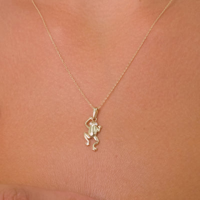 Lucky Charm 14K Gold Frog Pendant Necklace – Dainty Animal-Inspired Jewelry with Sparkling Zircon Eyes, Everyday Gold Necklace