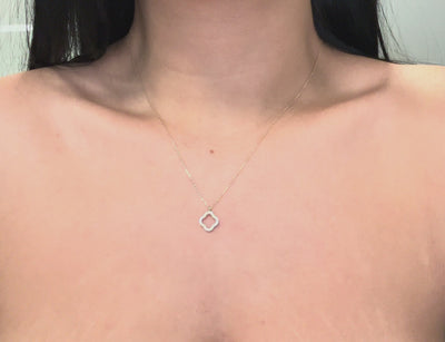 14K Solid Gold Open Quatrefoil Clover Style Necklace with CZ Stones - Minimal Lucky Charm