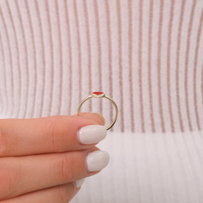 14K Solid Gold Heart Enamel Ring – Minimal Red Center Heart Ring – Gift for Her