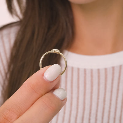 14K Solid Gold Baguette Solitaire Ring – Minimalist Single Stone Zirconia Ring