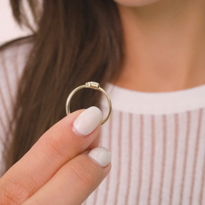 14K Solid Gold Baguette Solitaire Ring – Minimalist Single Stone Zirconia Ring