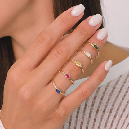 14K Solid Gold Oval Vintage Ring with Lab-Created Zircon – Fine Gold Gift Ring, Anniversary & Engagement