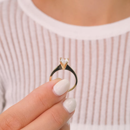 14K Solid Gold Classic Solitaire Engagement Ring –  Round Zirconia Ring for Proposal, Wedding & Everyday Elegance