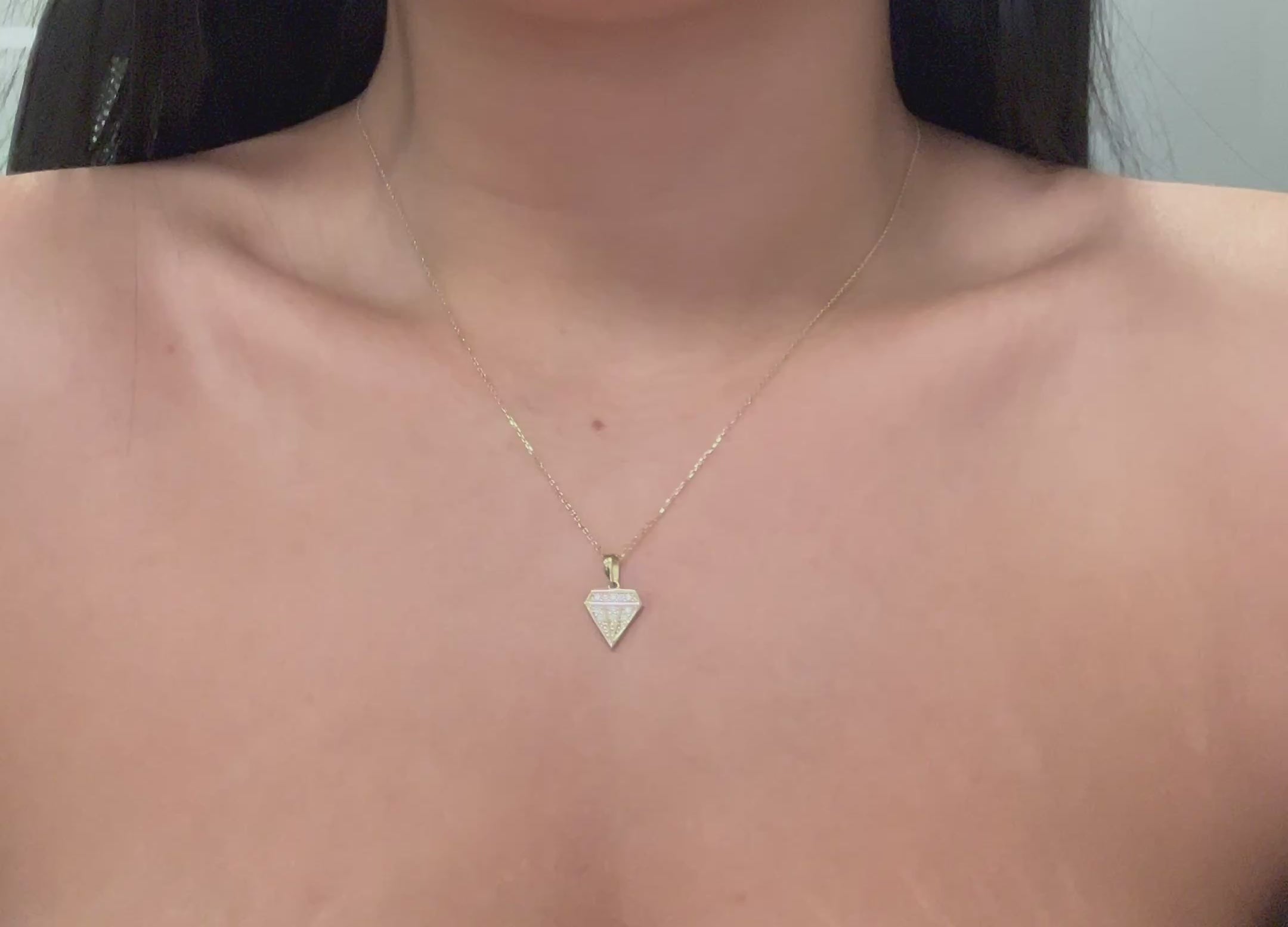 14K Solid Diamond Silhouette Pendant Necklace, Handmade Real Gold Necklace, Dainty Minimal Jewelry