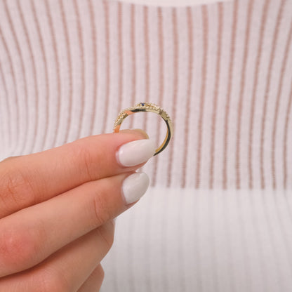 14K Solid Gold Evil Eye Ring – Bohemian Vintage Style Lab-Created Sapphire Center with Zirconia Accents