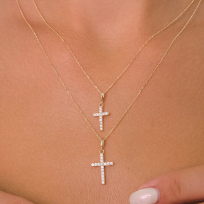 Gemstone Cross 14K Solid Gold Pendant Necklace with White Zircon Stones – Dainty Religious Jewelry