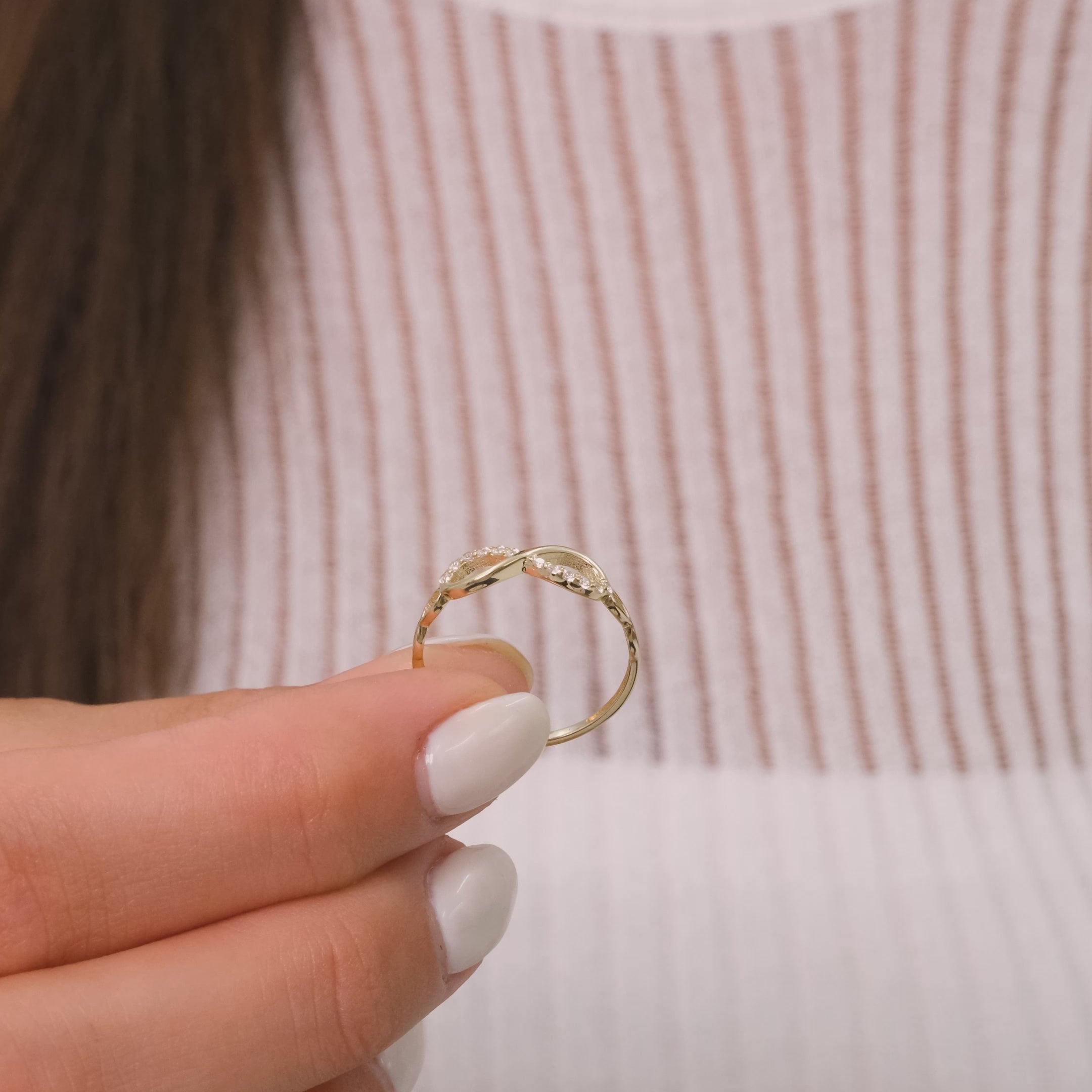 14K Solid Gold Infinity Ring – Half Pavé Zirconia Minimalist Eternity Symbol Ring for Daily Wear or Stacking