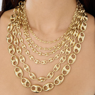 14K gold puffed mariner chain necklace, styled view