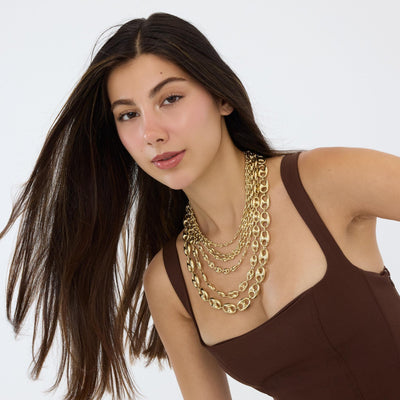 14K gold puffed mariner chain necklace, styled view
