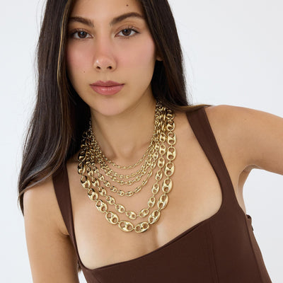 14K gold puffed mariner chain necklace, styled view