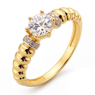 14K gold ribbed band ring, product photo