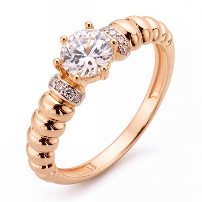 14K gold ribbed band ring, product photo