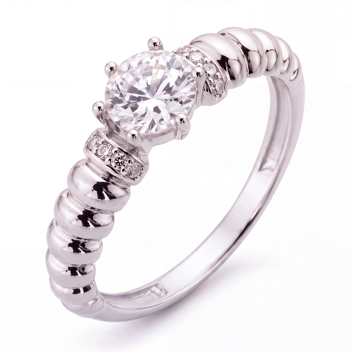 14K gold ribbed band ring, product photo