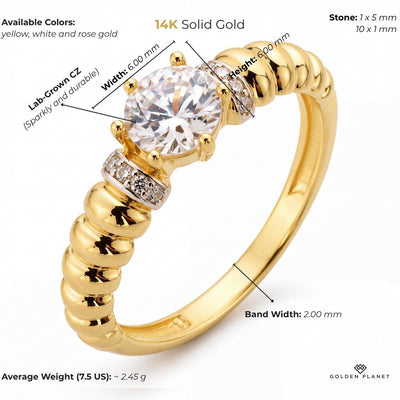 14K gold ribbed band size and weight guide, size and weight guide