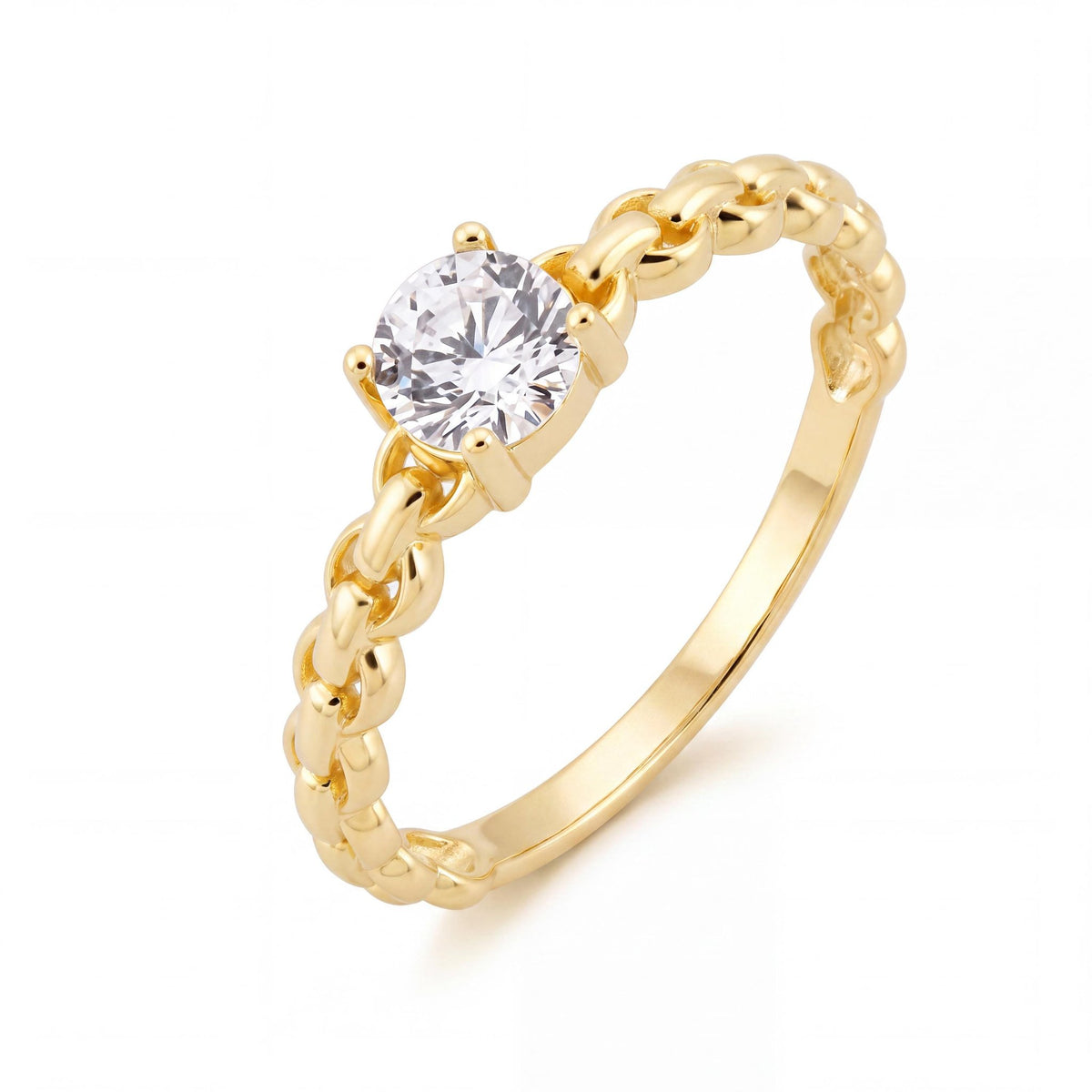 14K gold round cz solitaire ring, product photo