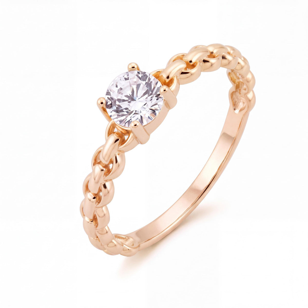14K gold round cz solitaire ring, product photo