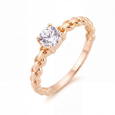 14K gold round cz solitaire ring, product photo