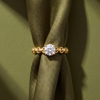 14K gold round cz solitaire ring, styled view