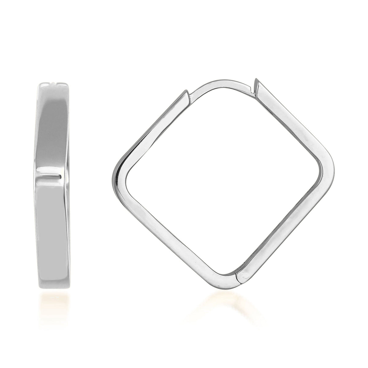 14K gold square hoop earrings with minimalist design on white background