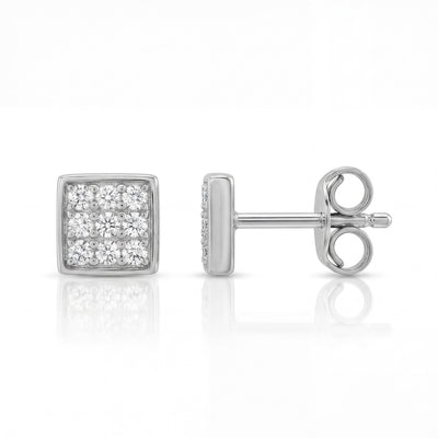 14K gold square stud earrings, product photo