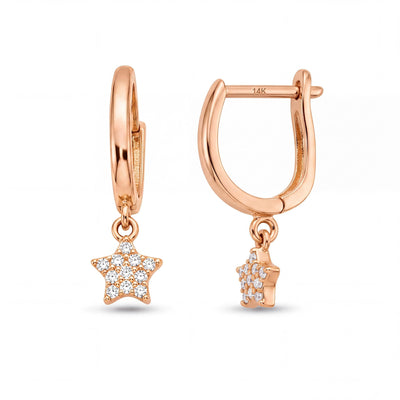 14K gold star hoop earrings, product photo