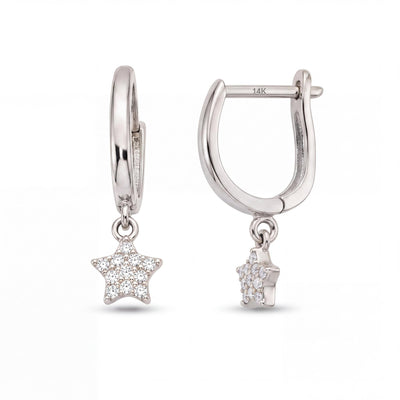14K gold star hoop earrings, product photo